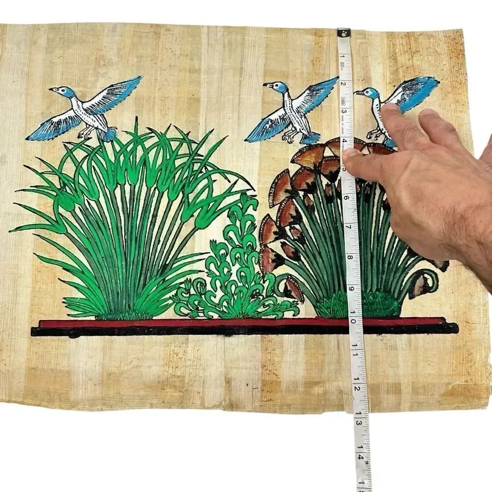Vintage Egyptian Papyrus Painting Birds with Lotus & Papyrus Plants Handcrafted